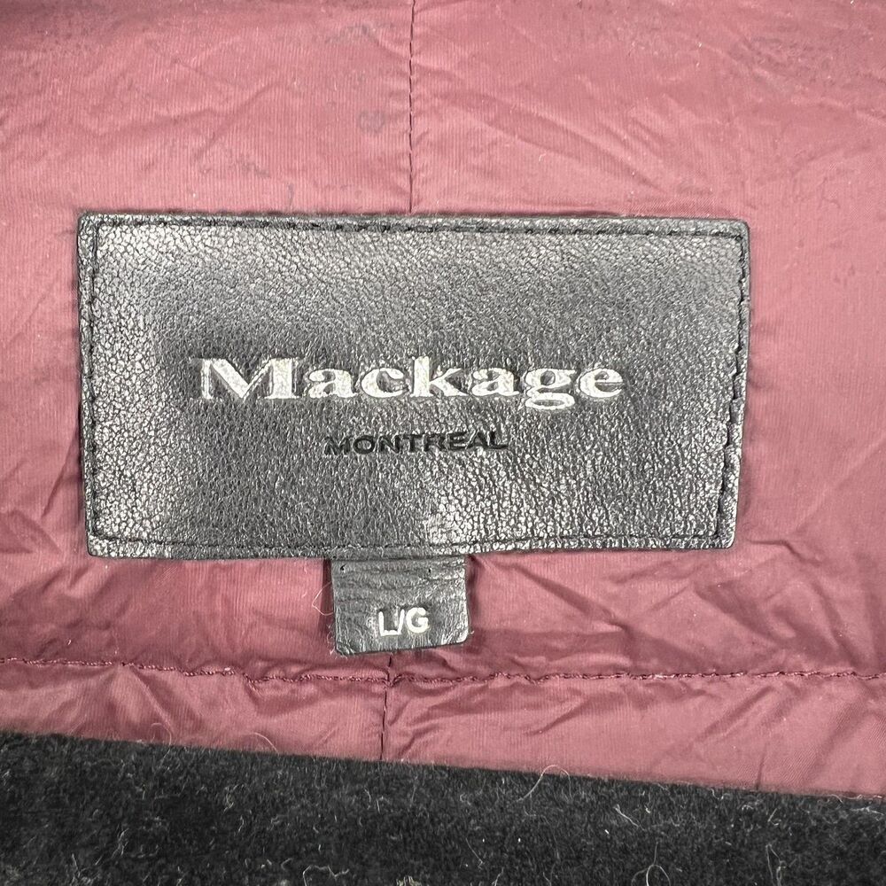 Mackage Down Puffer Coat Womens Large Burgundy Nylon Leather Trim Jacket - Picture 2 of 14